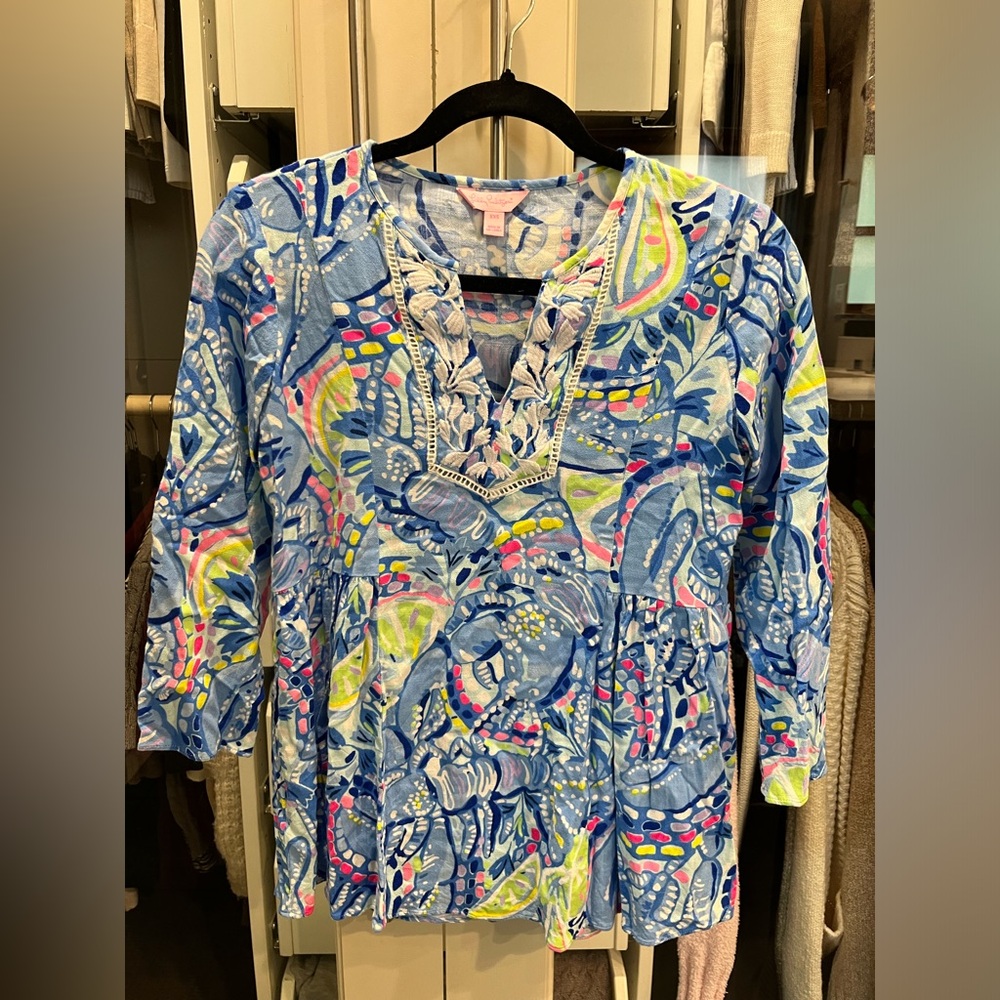 LILLY PULITZER Lyndsea Tunic Blue Peri Pinch Pinch XXS Style# 29175 - Picture 6 of 11